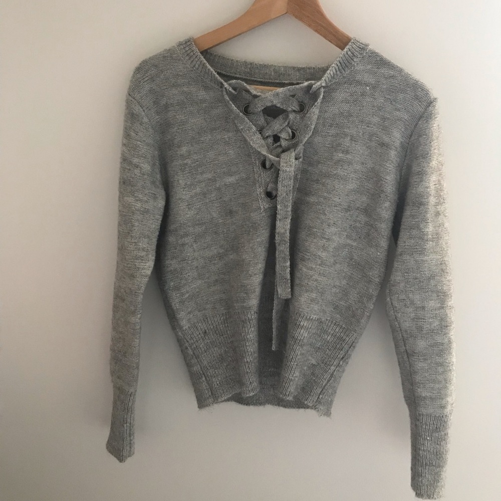 Gray lace up sweater